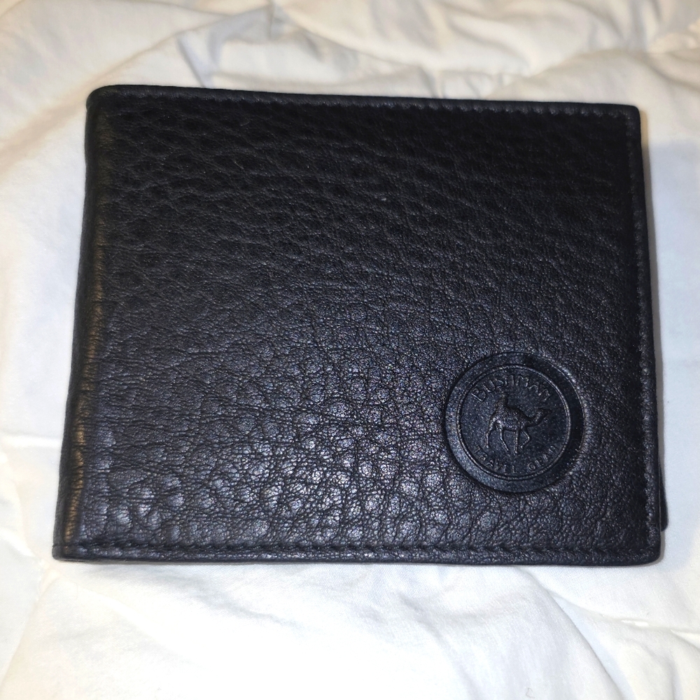 Bushman Goatskin Leather Wallet Bifold Mens Black Pebble Skin